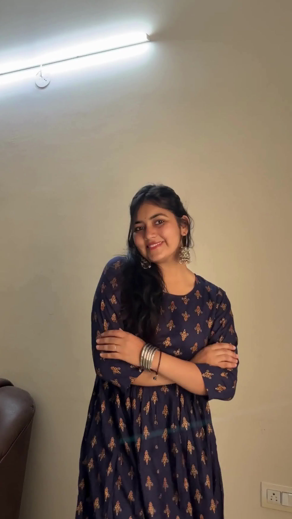 Chic Anarkali Dark Blue Midi Dress