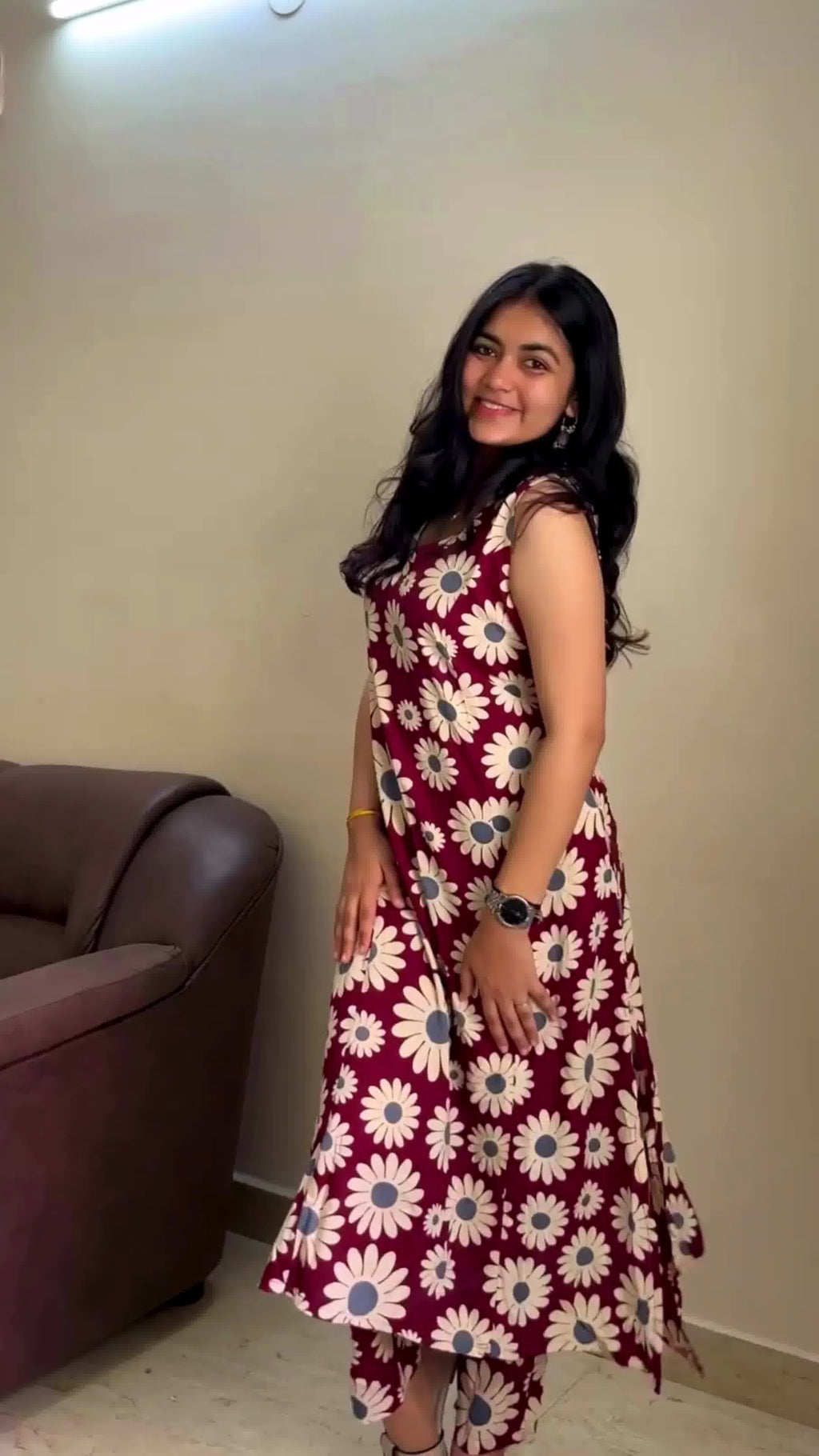 Maroon Floral kurta Pant Set