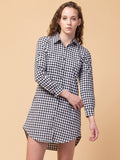 Black Checks Cotton Shirt Dress