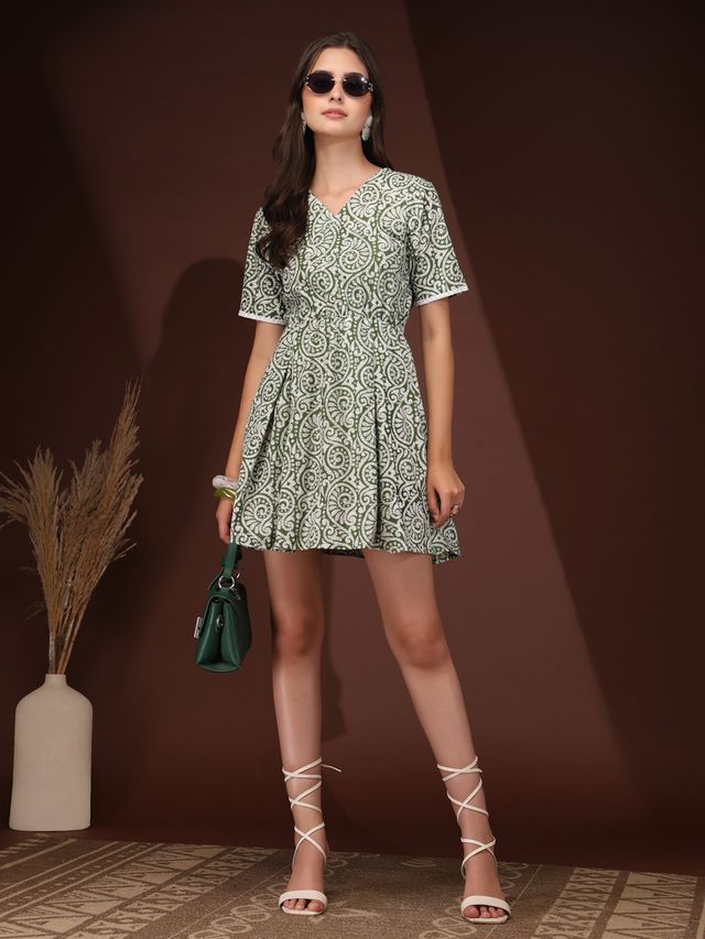 Garden Bloom Green Floral Mini Dress