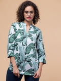 Green Tropical print shirt style Top