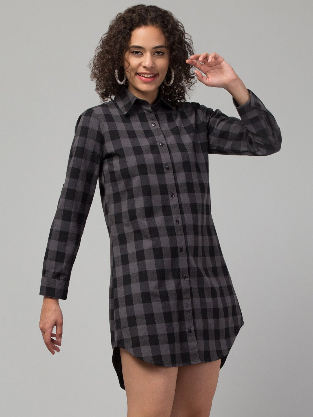 Grey Grid Charm Shirt Dress