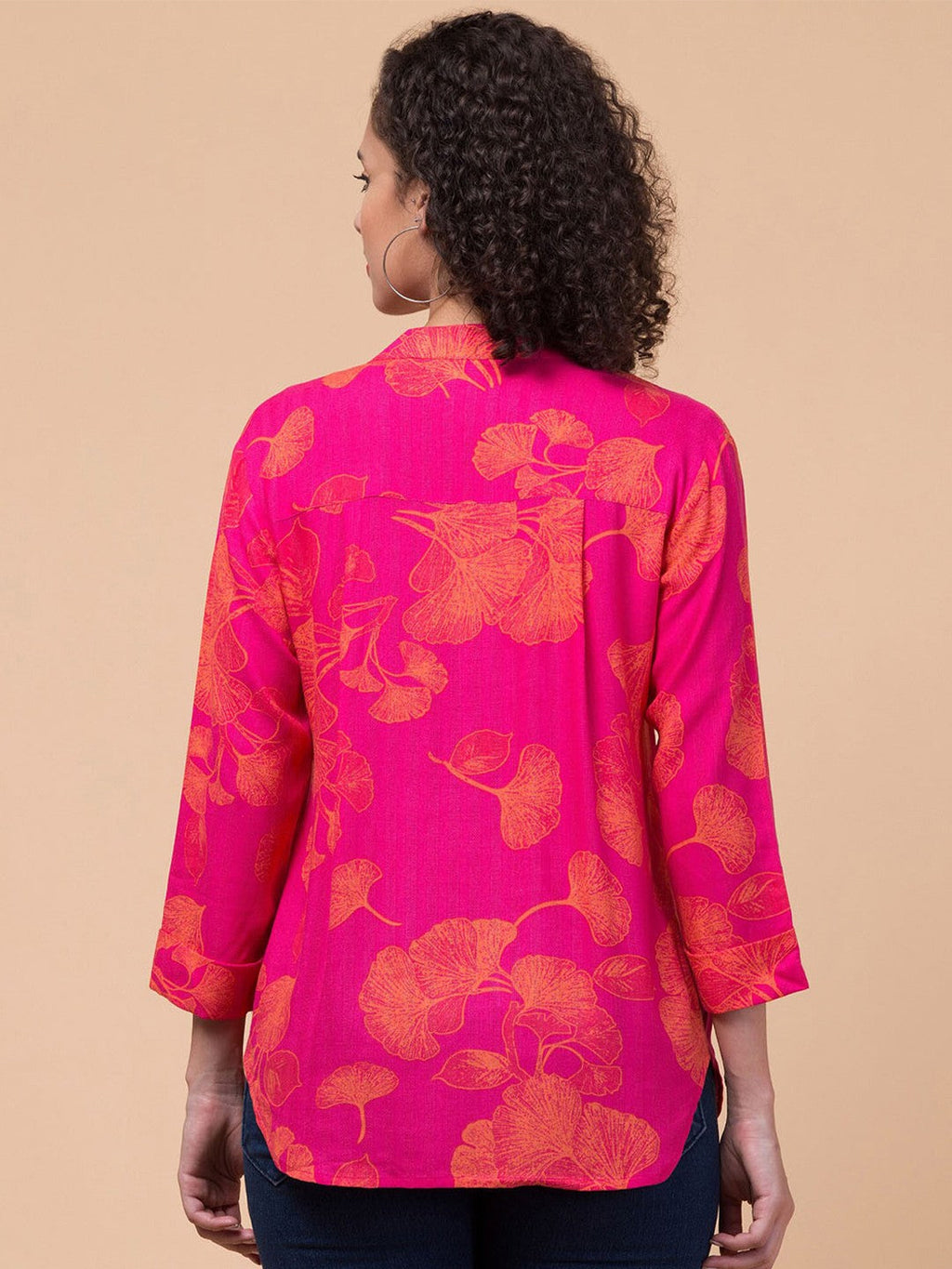 Pink Floral print Shirt Style Top