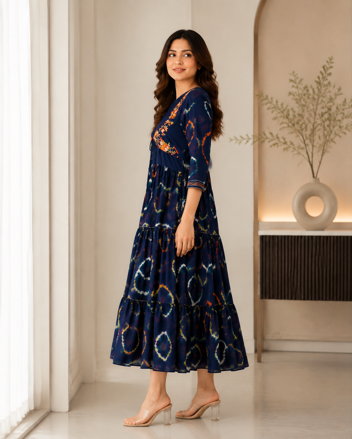Midnight Indigo Printed Tiered Dress