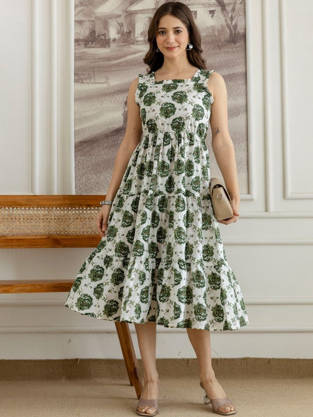Floral Charm Green Midi Dress