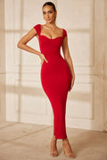 Red Deep Neck Bodycon Dress