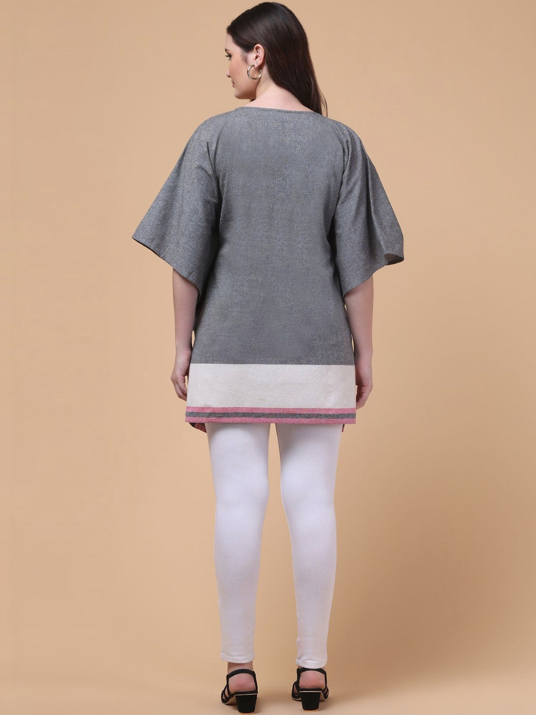 Grey Cotton Tie-Up Kaftan Top