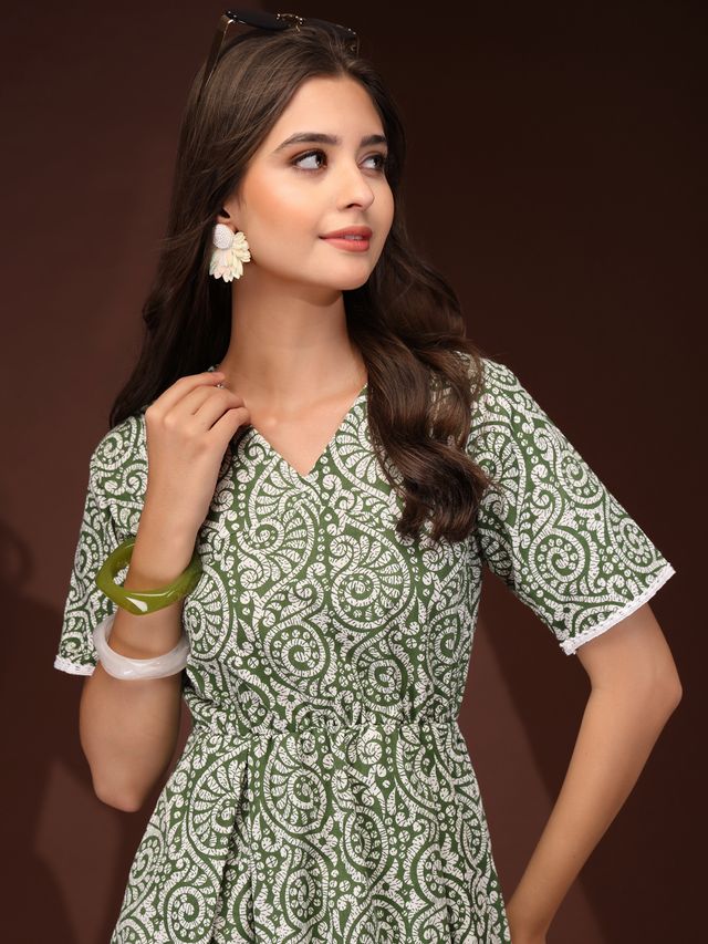 Garden Bloom Green Floral Mini Dress