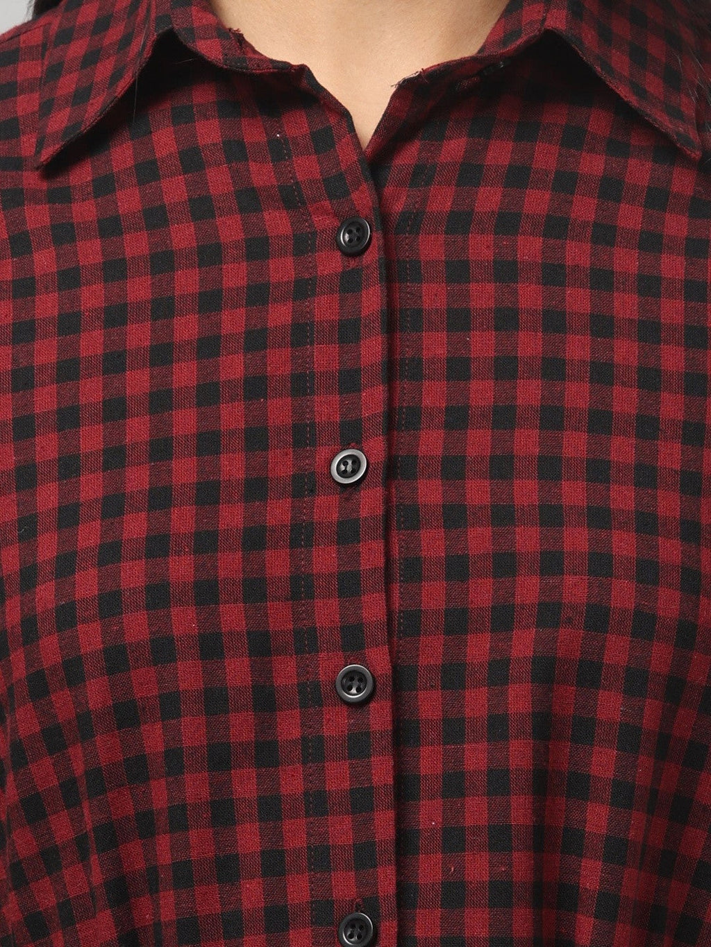 Elegant Maroon Checked Mini Dress