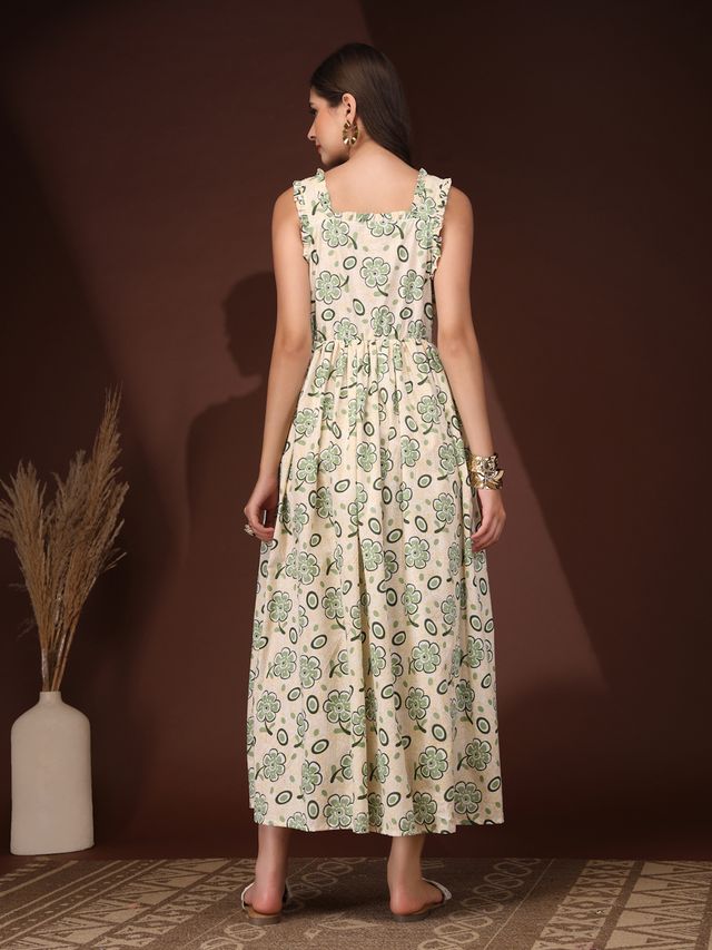 Minimal Green Fit and Flare Maxi Dress