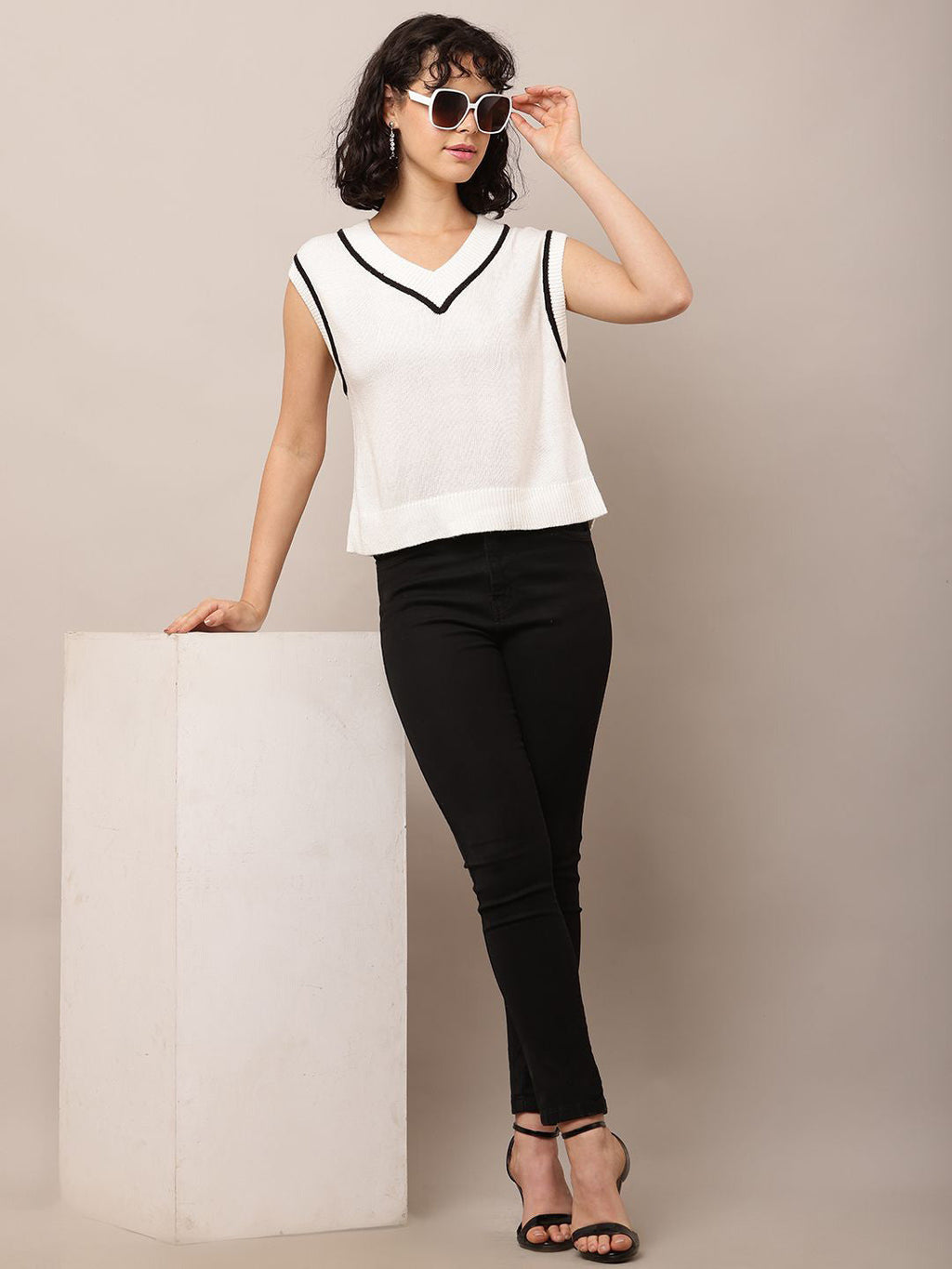 White Charm Sleeveless Cotton Sweater