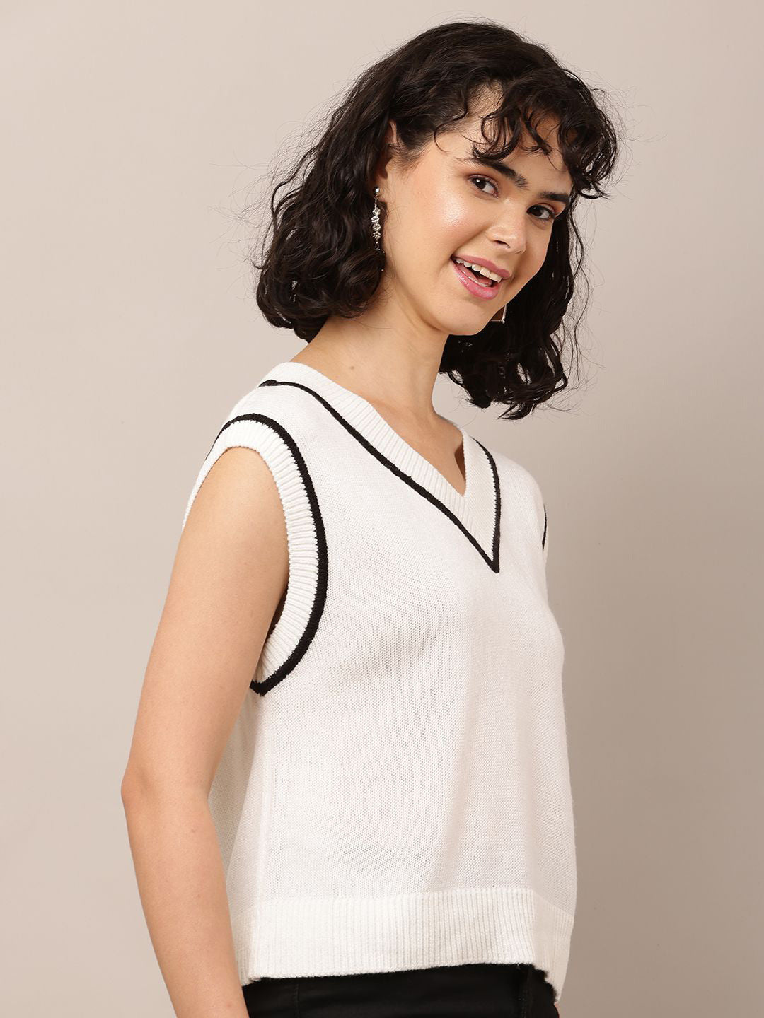White Charm Sleeveless Cotton Sweater