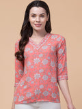 Peach Floral V-neck Top