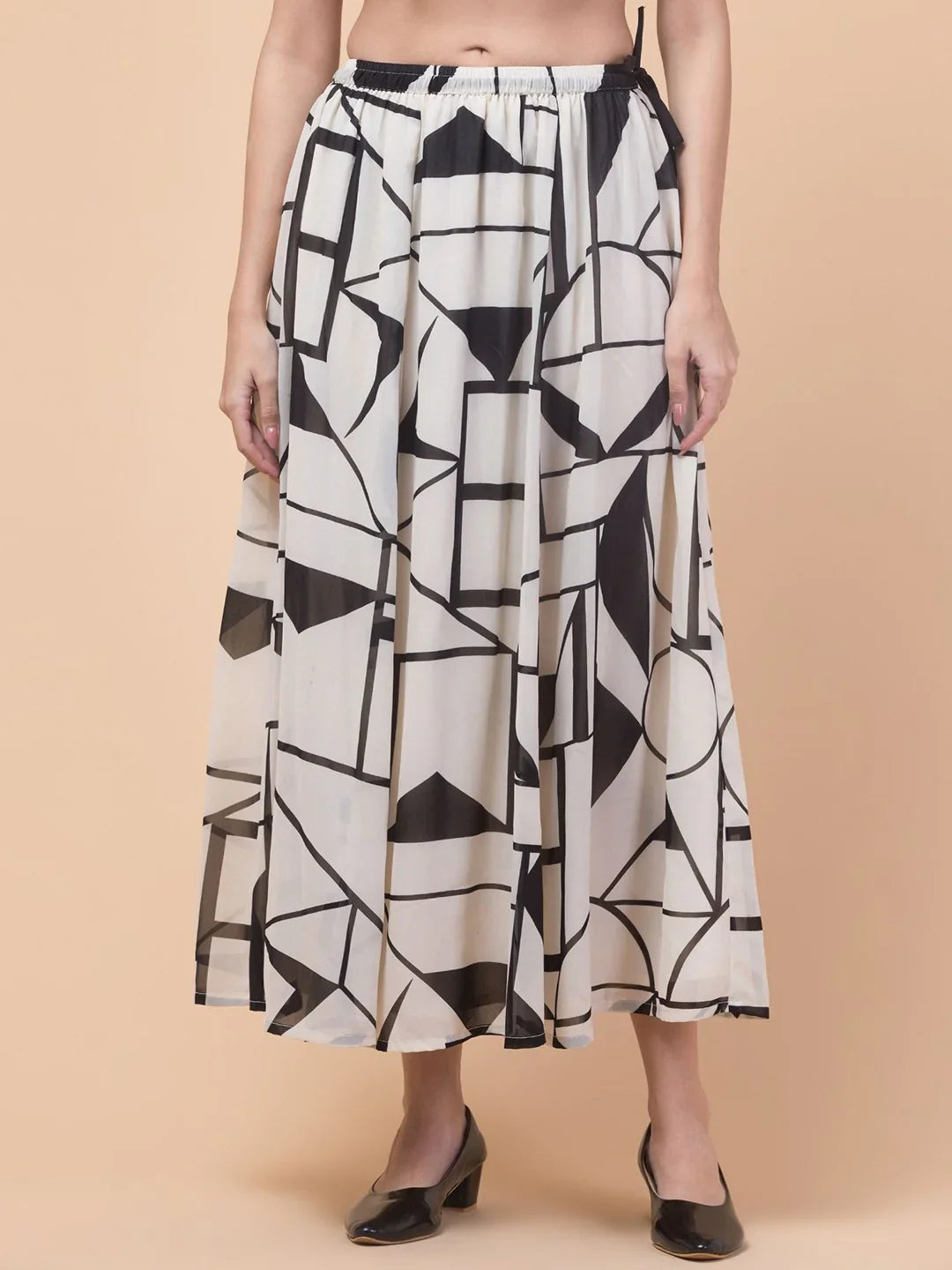 Black Abstract Print Maxi Skirt