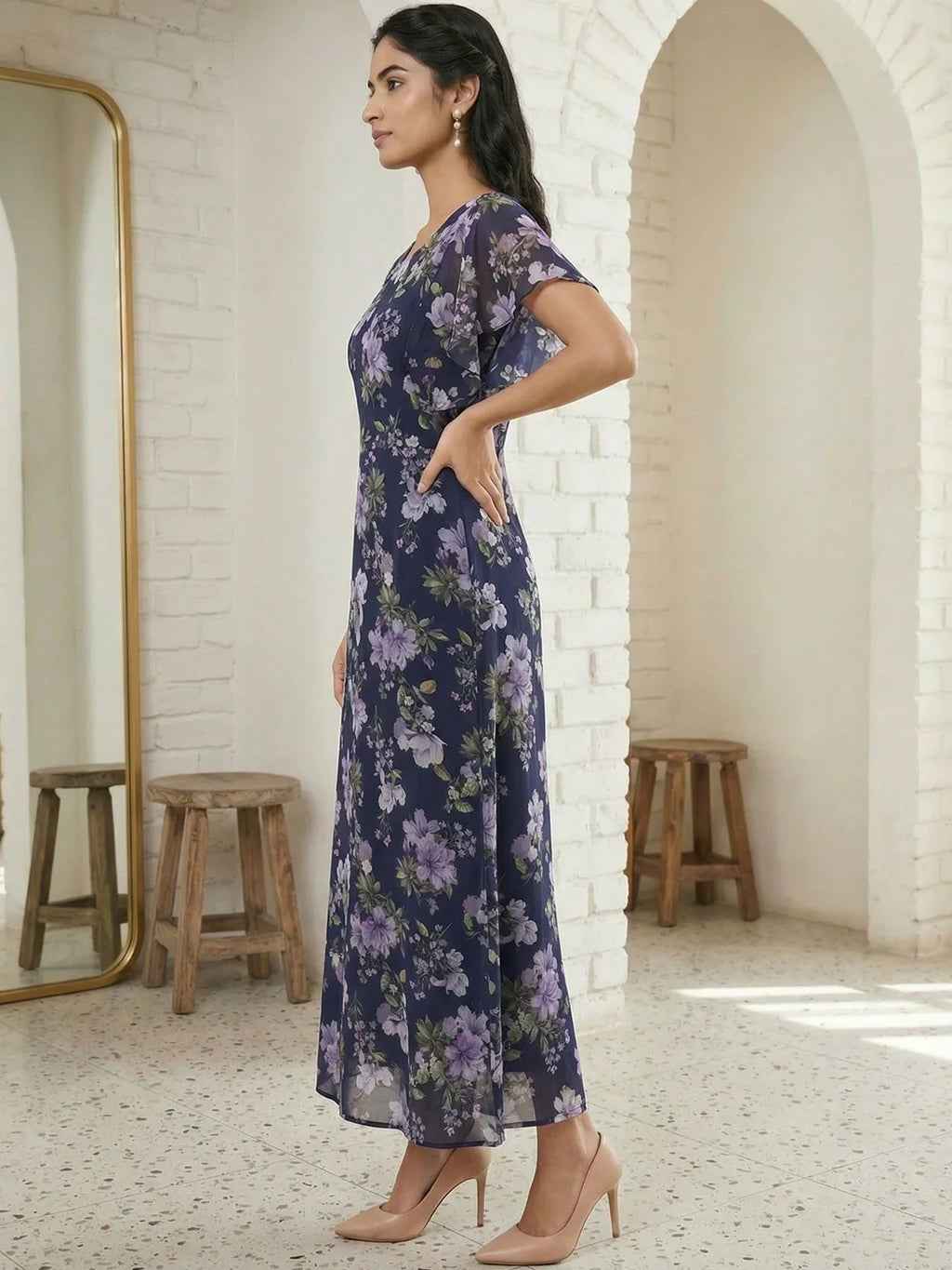 Chic Floral A-Line Maxi Dress