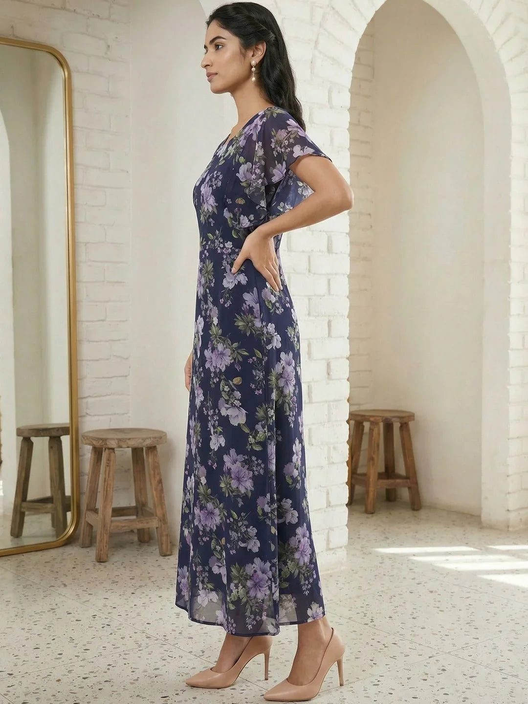 Chic Floral A-Line Maxi Dress