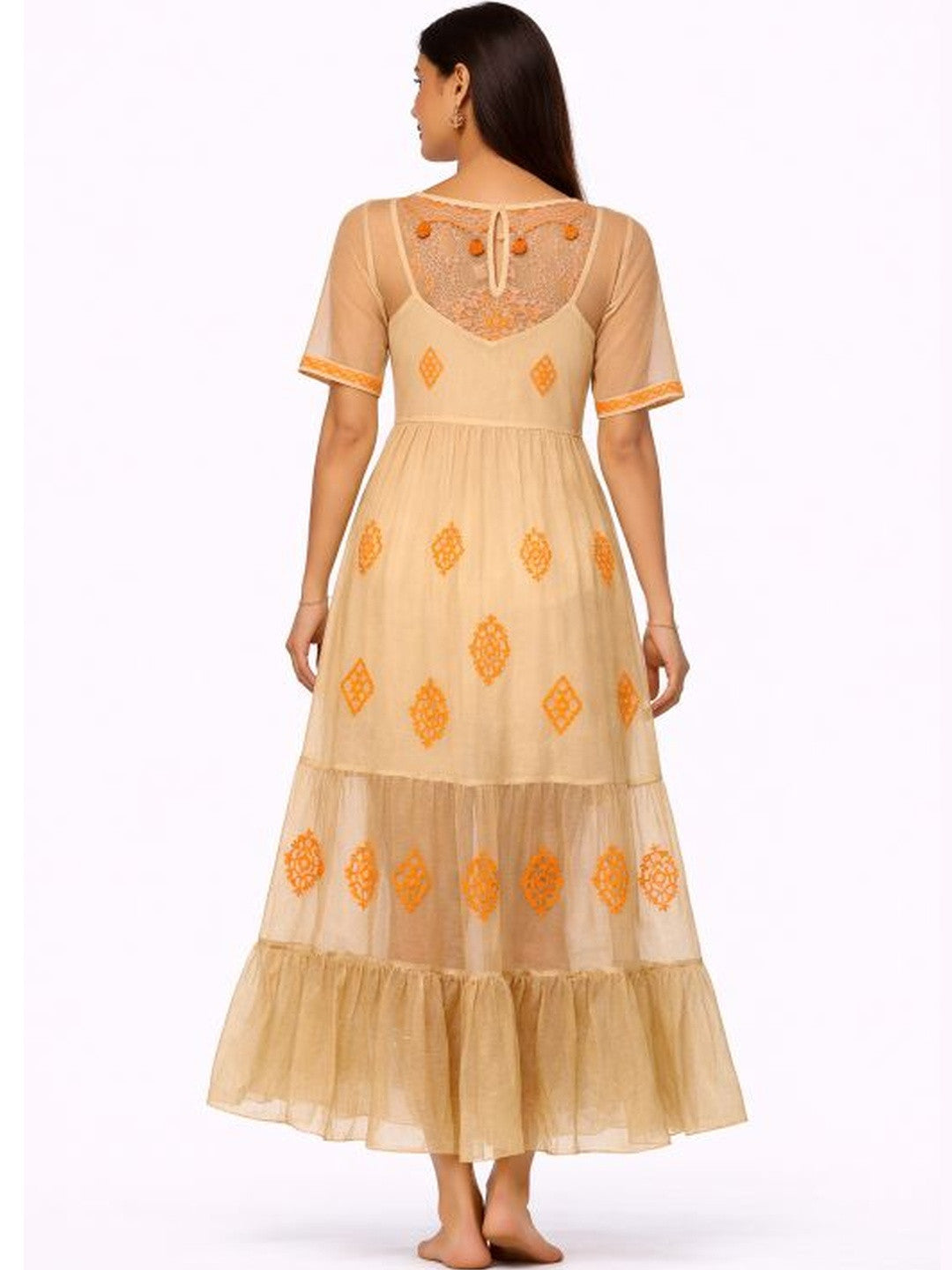 Mocha Bloom Embroidered Maxi Dress