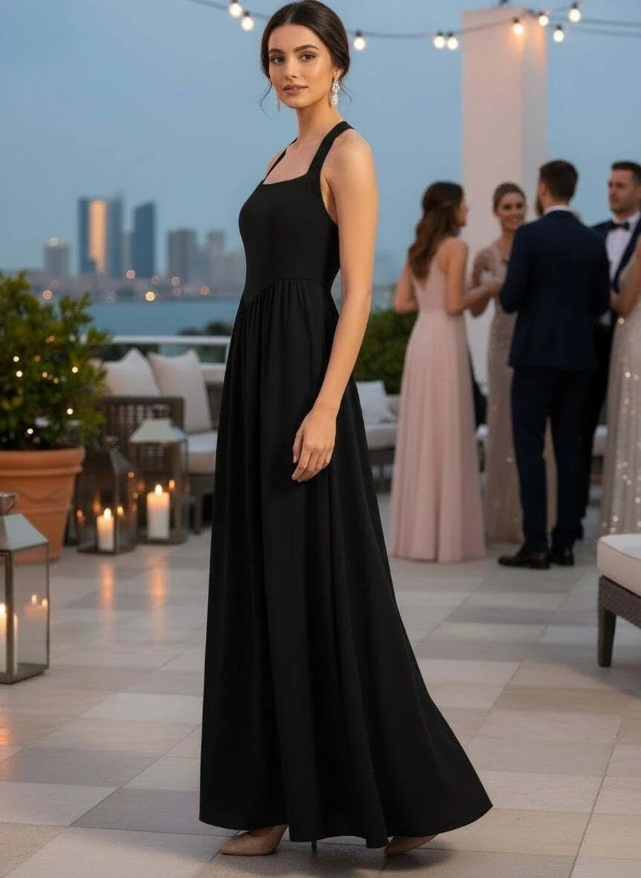Noir Elegance Fit & Flare Maxi Dress