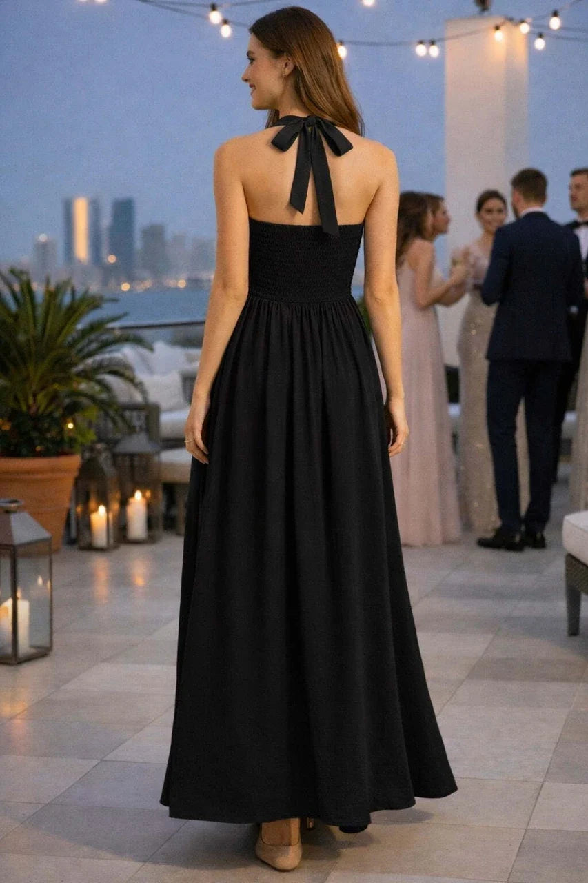 Noir Elegance Fit & Flare Maxi Dress