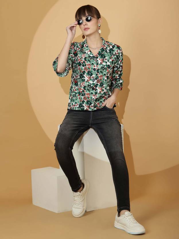 Emerald Elegance Printed Top