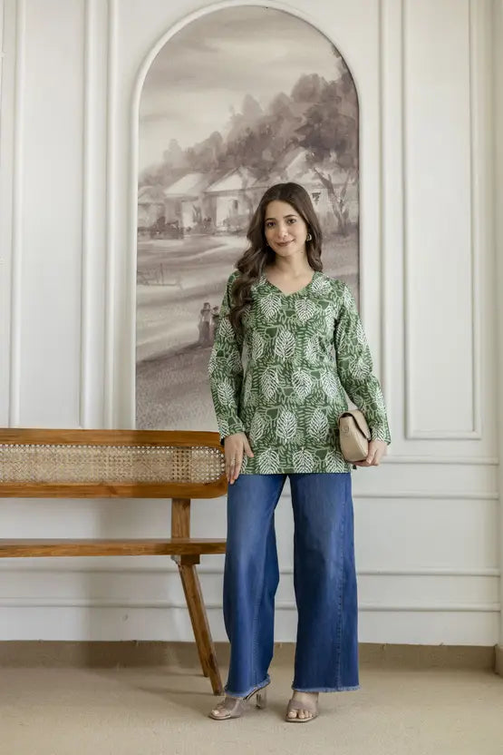 Timeless Green Printed Short Kurta
