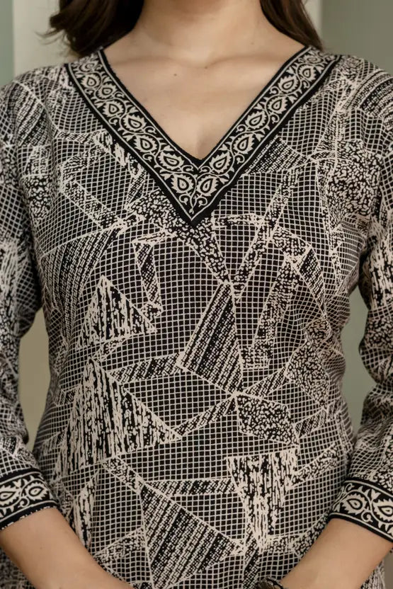 Midnight Geo Glam Black Printed Kurta