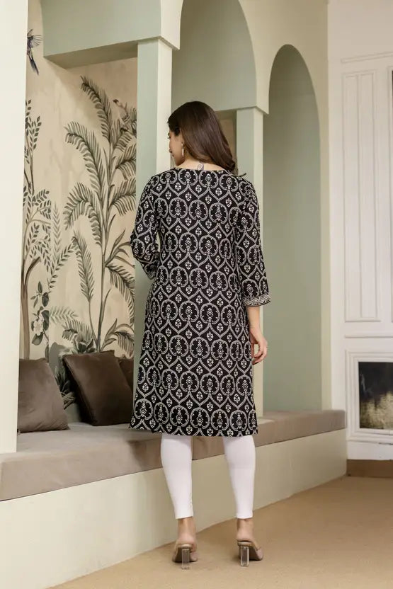 Classic Geo Charm Black Rayon Kurta