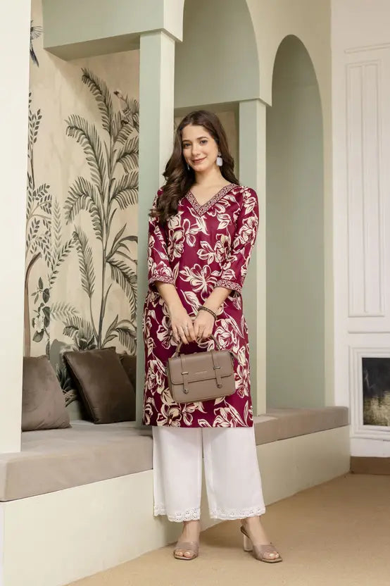 Timeless Floral Maroon Straight Kurta