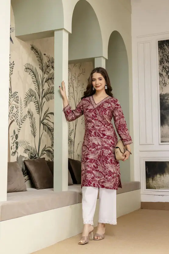 Maroon Aura Printed Party Kurta