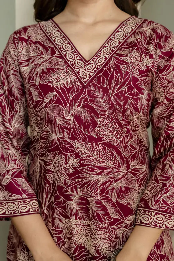 Maroon Aura Printed Party Kurta