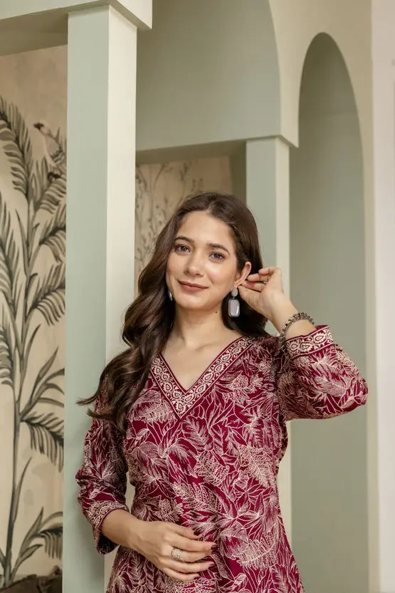 Maroon Aura Printed Party Kurta