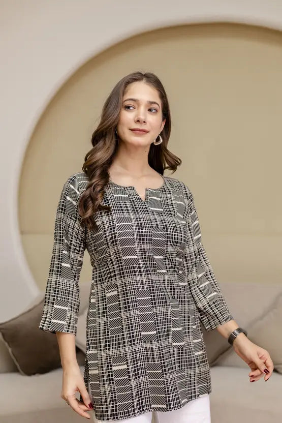 Classic Check Black Rayon Kurta