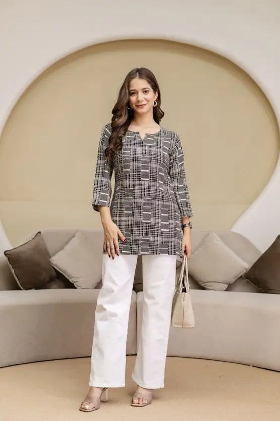 Classic Check Black Rayon Kurta