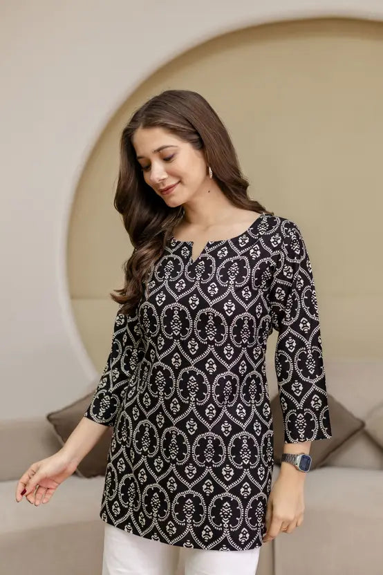 Casual Chic Printed Black Kurta