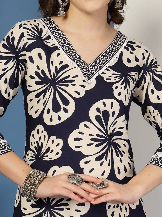 Serene Blue Floral Straight Kurta