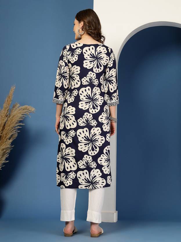 Serene Blue Floral Straight Kurta