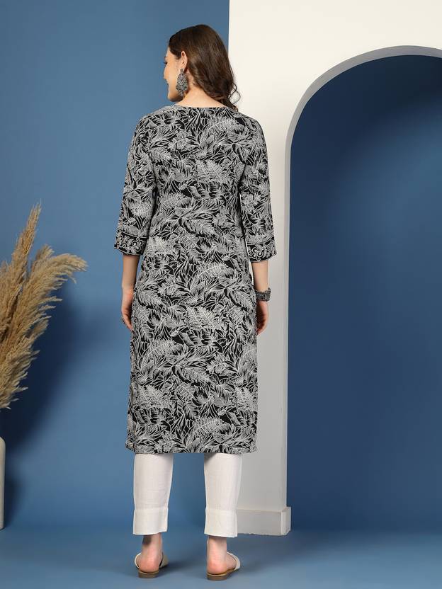 Midnight Bloom Black Straight Kurta
