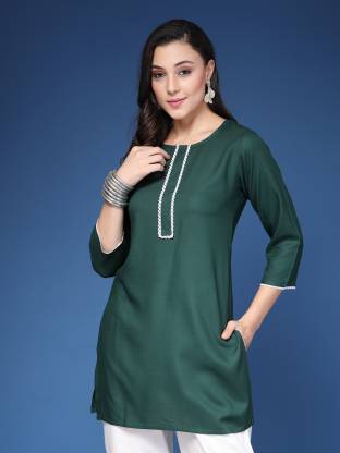Dark Green Solid Straight Kurta