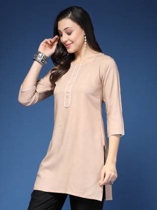 Beige Solid Straight Kurta