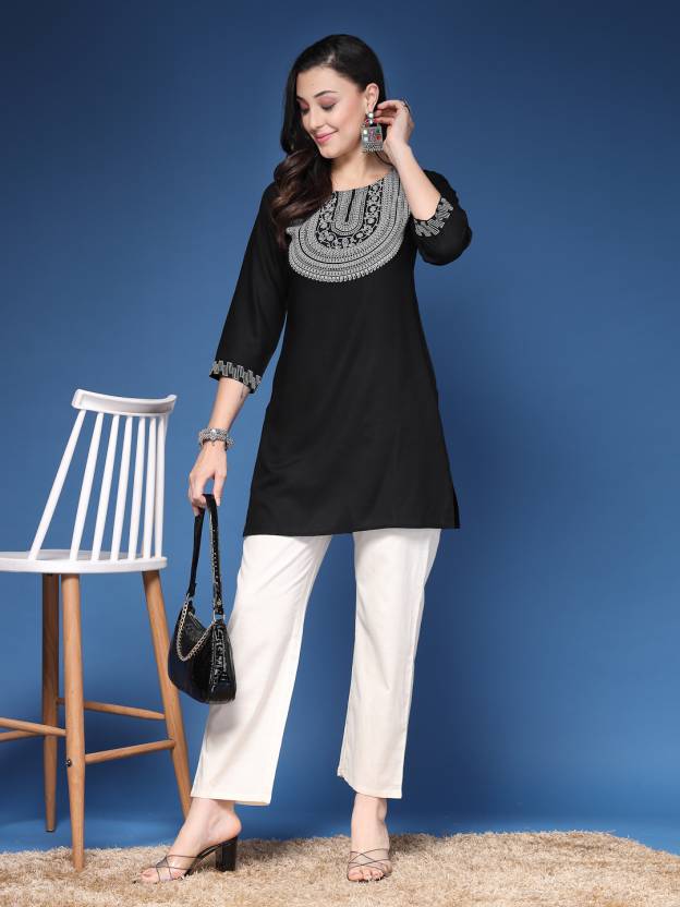 Black embroidered Short Kurta