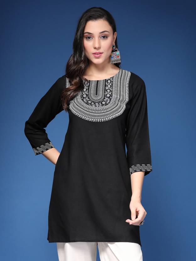 Black embroidered Short Kurta