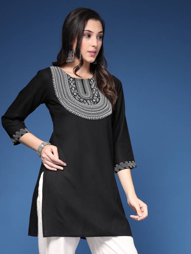 Black embroidered Short Kurta