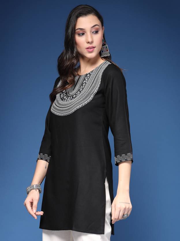Black embroidered Short Kurta