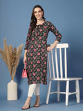 Classy Black Floral V Neck Tie-up Kurta