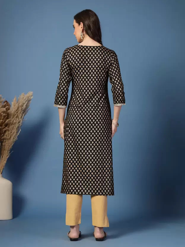Black Printed Foil Kurta