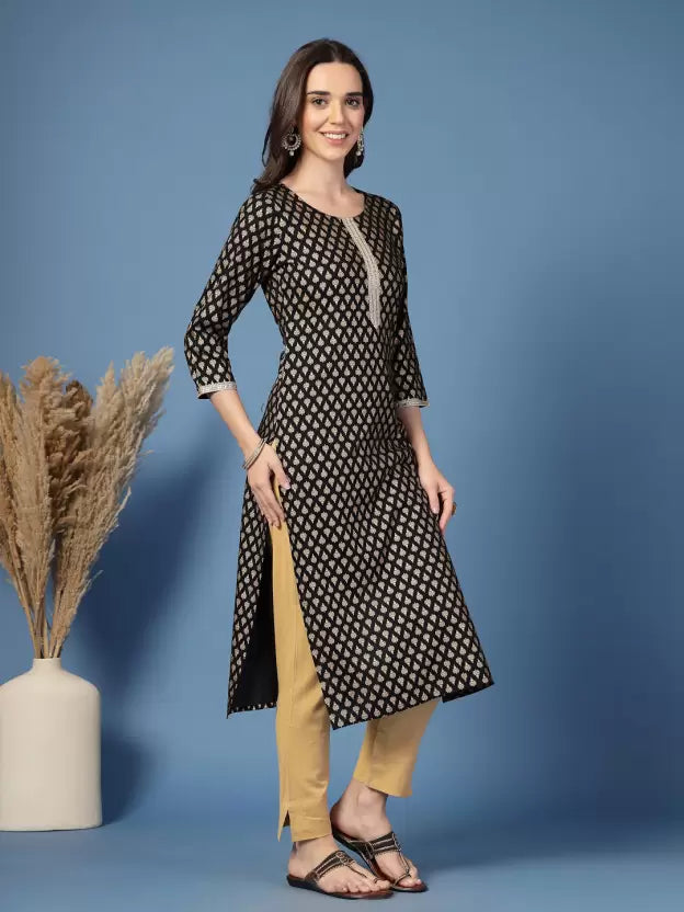 Black Printed Foil Kurta