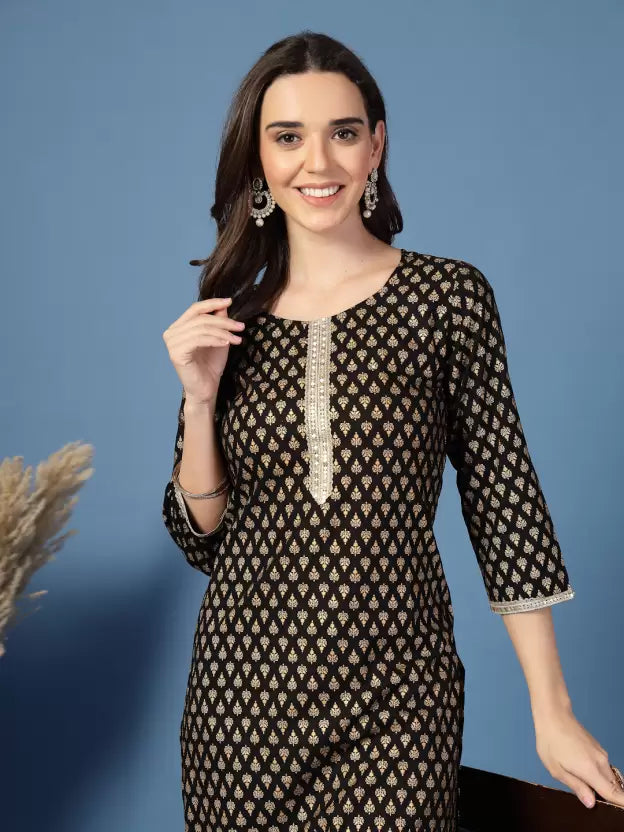 Black Printed Foil Kurta