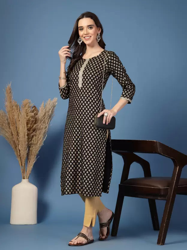 Black Printed Foil Kurta