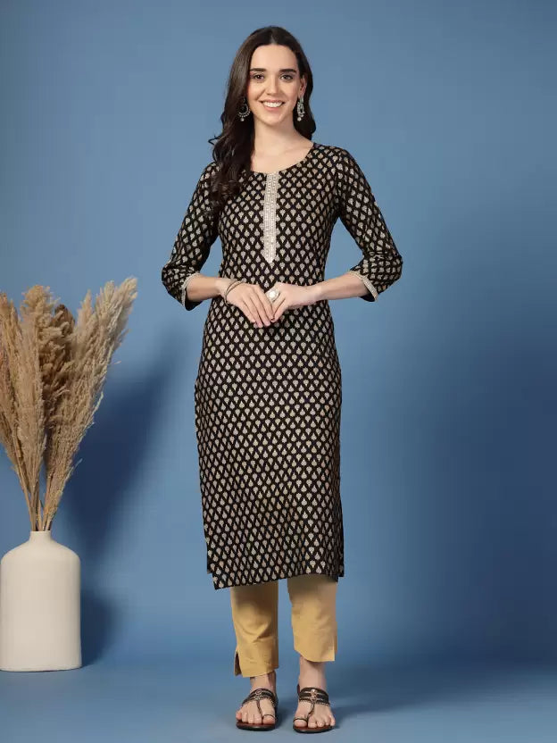 Black Printed Foil Kurta