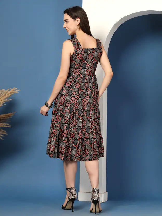 Noir Charm Printed Midi Dress